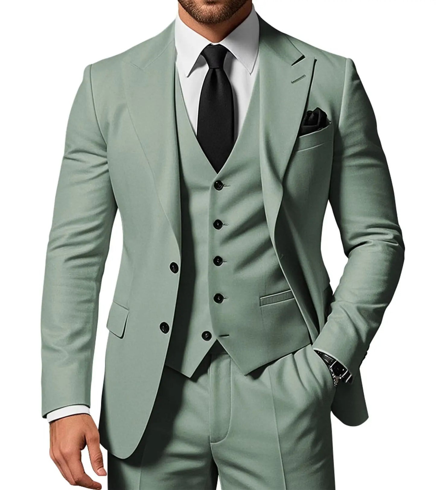 Elegant Slim Fit 3 Piece Wedding Suits for Men Best Man Groom Tuxedos Smart Casual Prom Business Office Blazer Set Costume Homme