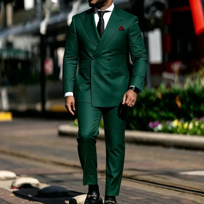 Men Suit Yellow 2 Pieces Double Breasted Solid With Lapel For Wedding Groom Banquet Party Prom Business Work Office Jacket Pants