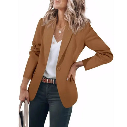 Fall 2024 Women's Casual Long Sleeve Button-Up Collar Pocket Single-Breasted Office West Suit Polyester Blend Fashion Style