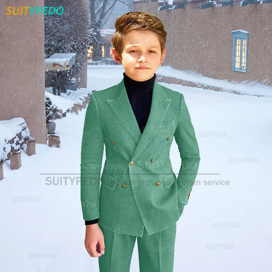 Classic Denim Fabric Suit Set For Boys School Party Casual Blazer Pants 2 Pieces Graduation Ceremony Custom Fashion Outfits