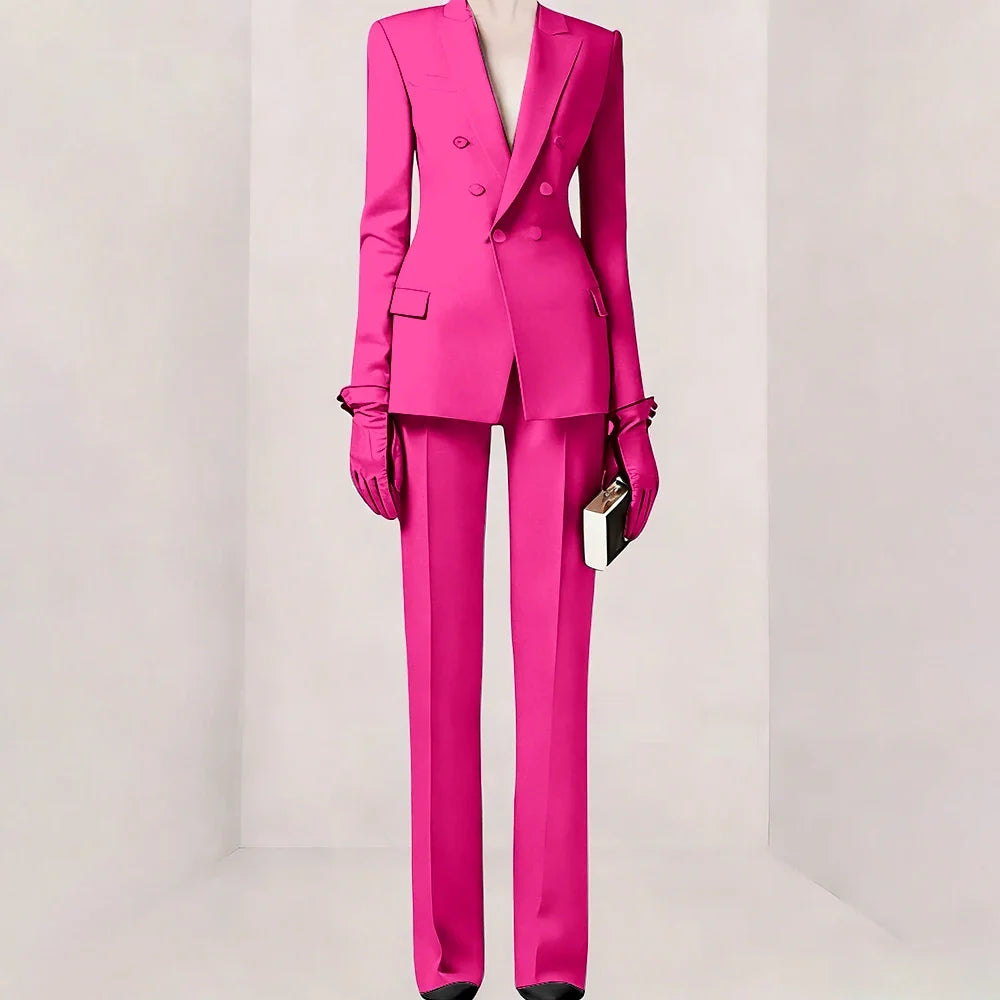 Purple Women Suit Double-breasted Peaked Lapel Two Pieces(Jacket+Pants) Modern Fashion Slim Business Office Lady Set Custom