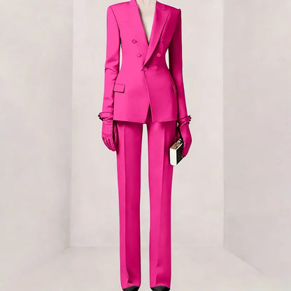 Purple Women Suit Double-breasted Peaked Lapel Two Pieces(Jacket+Pants) Modern Fashion Slim Business Office Lady Set Custom