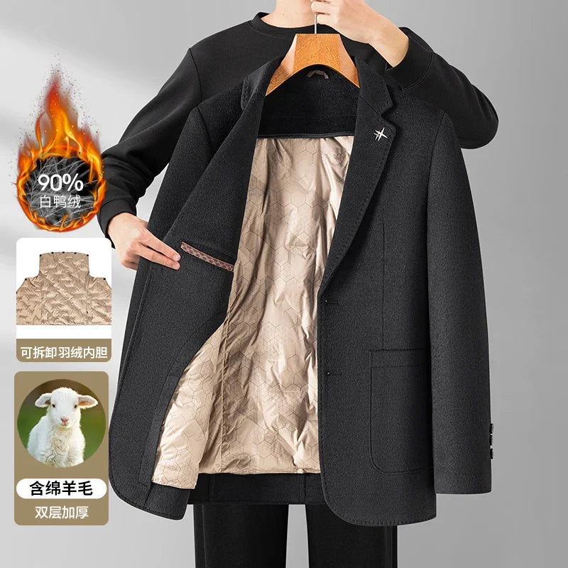 Men's Double-Sided Wool Blend Blazer Coat with Detachable Inner – Smart Casual