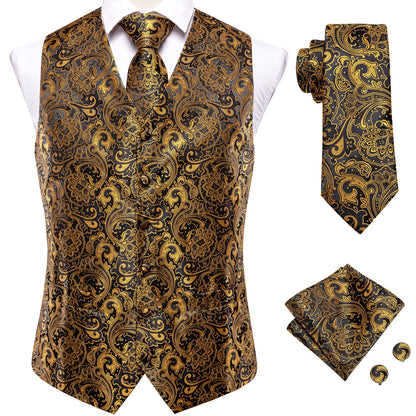 Men's Jacquard Floral Suit Vest Set with Tie Hanky Cufflinks for Wedding & Business