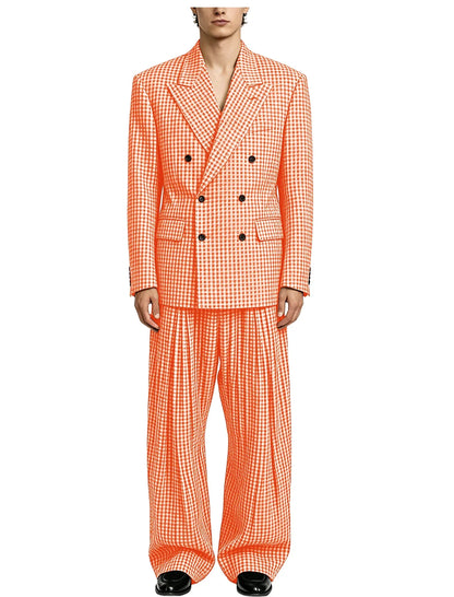 Men's Thin 2 Piece Suit Double Breasted Peak Lapel Blazer Wide Straight Leg Pants Summer Formal Set For Wedding Party