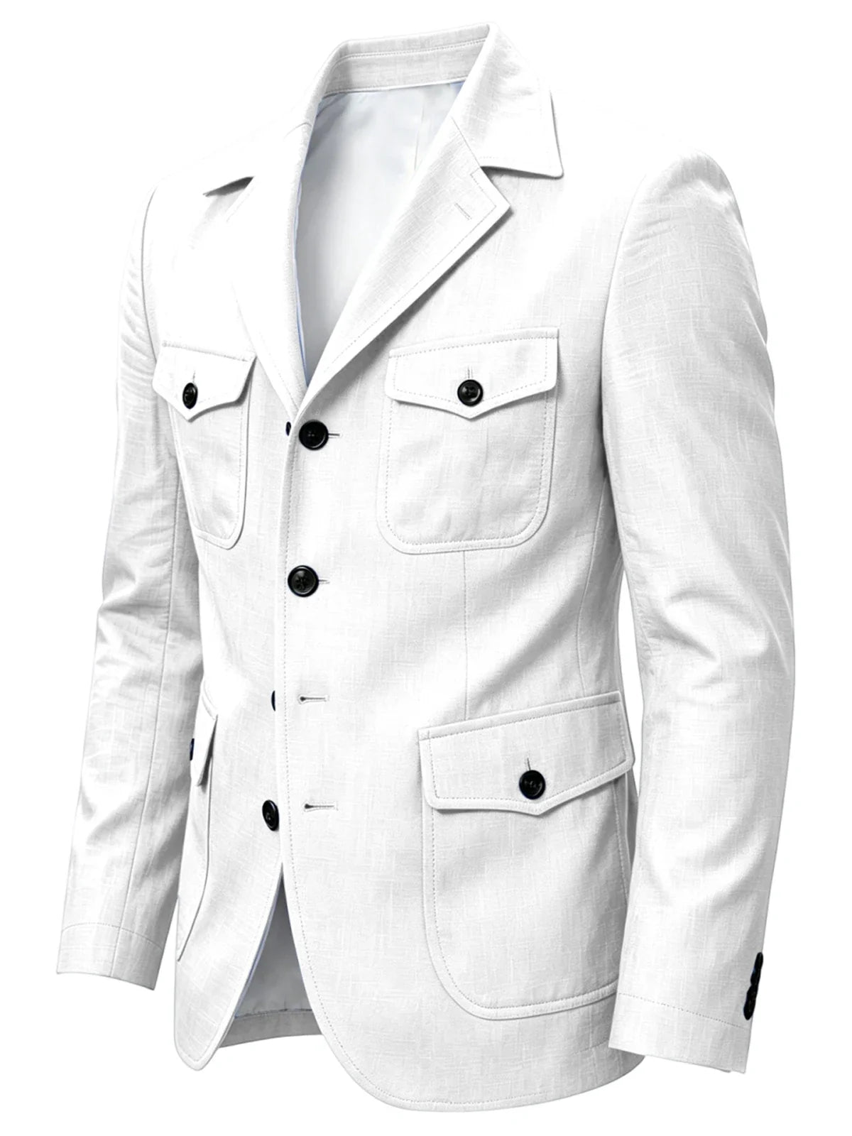 Men's Linen Safari Blazer Four Flap Pockets Slim Soft Jacket Casual Business Coat For Street Outdoor Vacation Party Daily Travel
