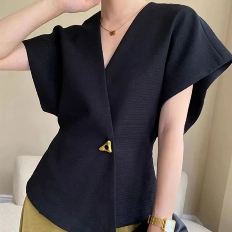 French Ladies Fashion One Button Vest Suit Women V-neck Casual Irregular Sleeveless Summer Femme High End Cardigan Waistcoat Top