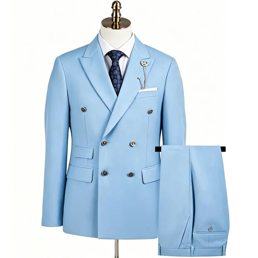 Men's Double Breasted Slim Fit Suit – 2-Piece Blazer & Pants Set for Wedding, Groom & Formal Occasions