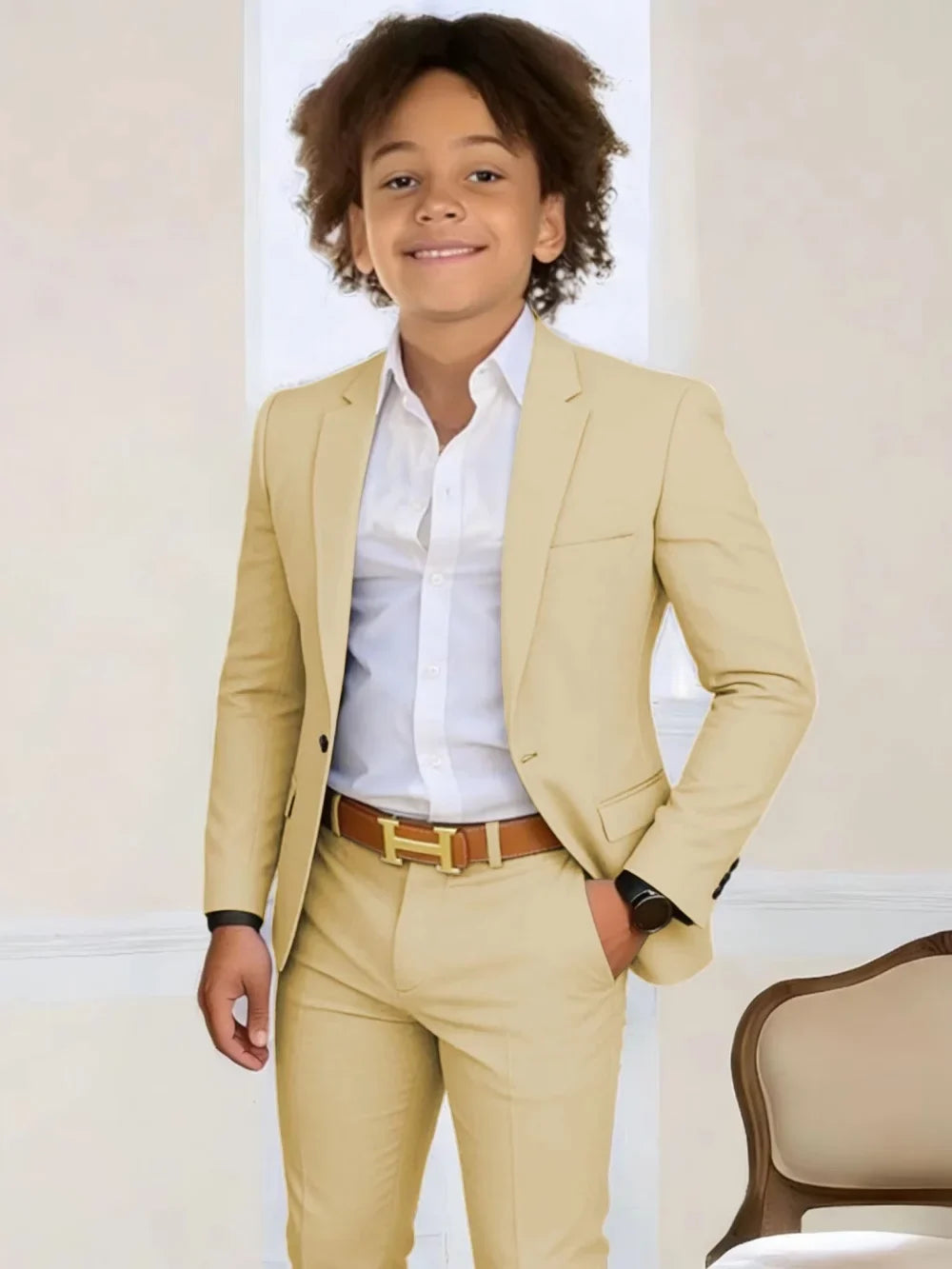 Boys Stylish Suit Set 2 Pieces Piano Performance Wear Ome Button Classy Kids Slim Fit Suits For Wedding Notched lapel Tuxedo