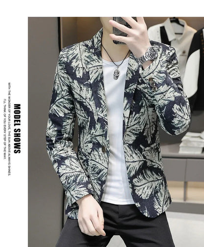 Blazer New Men's Fashionable Casual Business Gentleman Outdoor Trendy Print Banquet Versatile and Slimming Korean Version Blazer