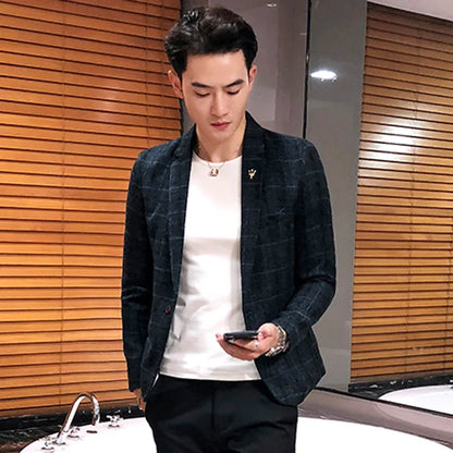2025 New Men's Casual Plaid Suit Jacket Male Linen Plaid Business Self-cultivation Wedding Dress Party Suit Coat Plus Size S-5XL