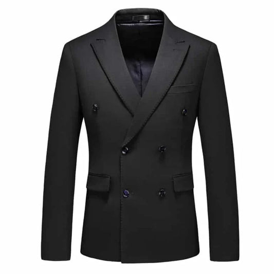 Men Suit Black 2 Piece Double Button With Lapel Solid For Wedding Groom Birthday Banquet Party Prom Business Work Jacket Pants