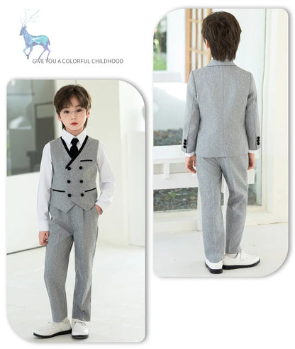Boys Fashion Blazer Jacket Waistcoat Pants Wedding Suits Kids Morning Coat Formal Dress Children Tuxedos Toddler Clothes Sets
