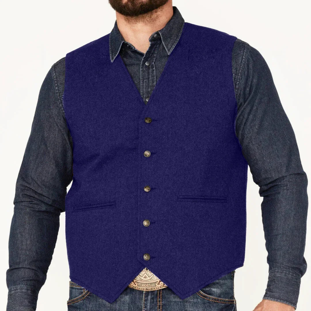 Men's Suit Vest – Herringbone Weave, Single Button, V-Neck, Wedding & Business Formal