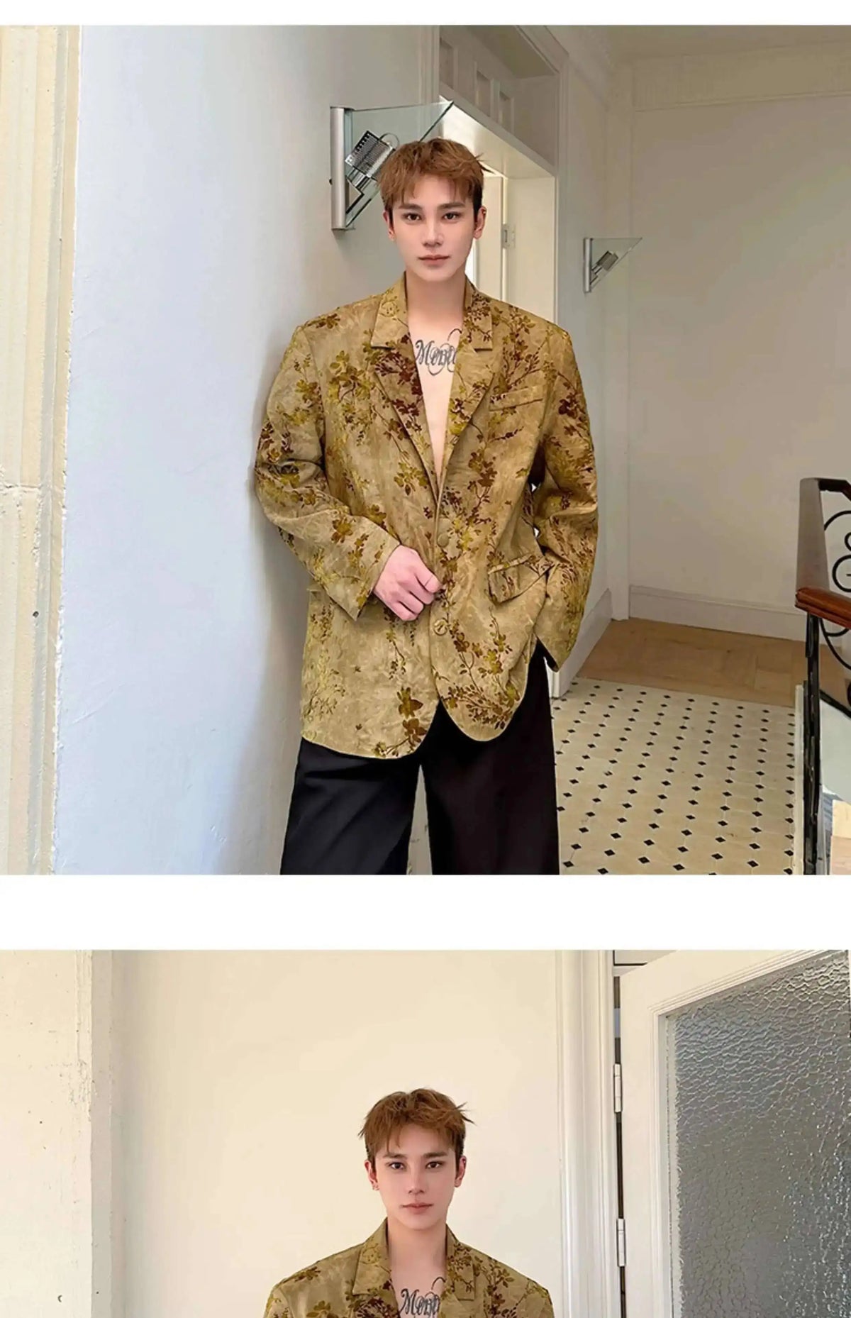 Blazer Casual Elegant Temperament Jacquard 2025 Coat Spring Men's Fashion Floral Printed Loose Male Jacket Clothes JY5533