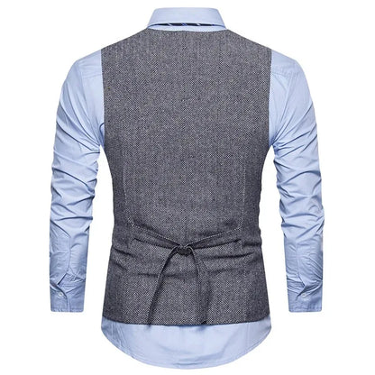 Men's Herringbone Vest Double Breasted Slim Fit Waistcoat for Weddings and Formal Occasions