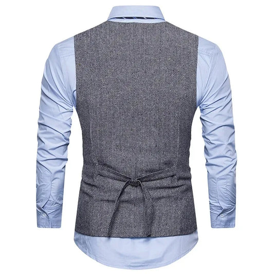 Men's Herringbone Vest Double Breasted Slim Fit Waistcoat for Weddings and Formal Occasions