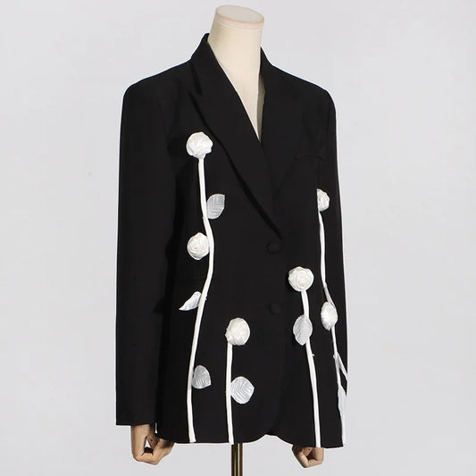 Women Trend Blazer Color Block Three-dimensional Flower Single Breasted Slim Fit Elegant High-end Jacket New Spring HK19922