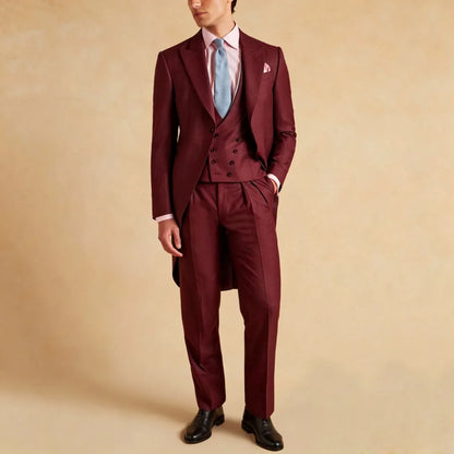 Men Suit Dark Gray 3 Piece Solid With Lapel Tuxedo Set For Wedding Groom Birthday Banquet Party Prom Business Jacket Vest Pants