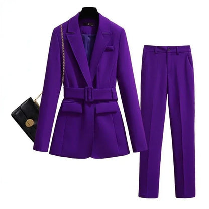 Fashion High-quality Office Suit Purple Jacket and Trousers 2-piece Set 2025 New Waist Suit Temperament Suits for Women HJLZBW
