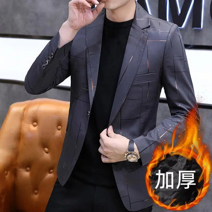 Men's Slim Fit Blazer – Gradient Color, Gold Thread Embossed, Smart Casual