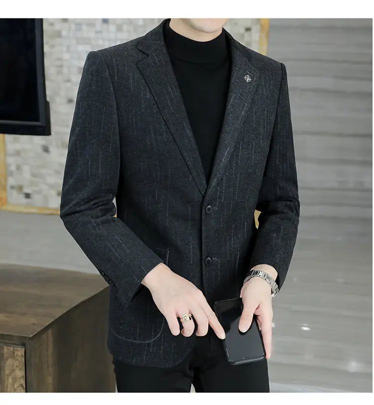 M-8XL Blazer Men's Business Gentleman Korean Wedding Fashion Trend, Slim Fit, Versatile, High-end Casual, Woolen Blazer