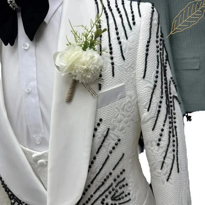 Newest Jacquard Beaded Single Breasted Tuxedo For Men Banquet Prom Wear Luxurious High Quality Men's Suits Wedding Groom Sets