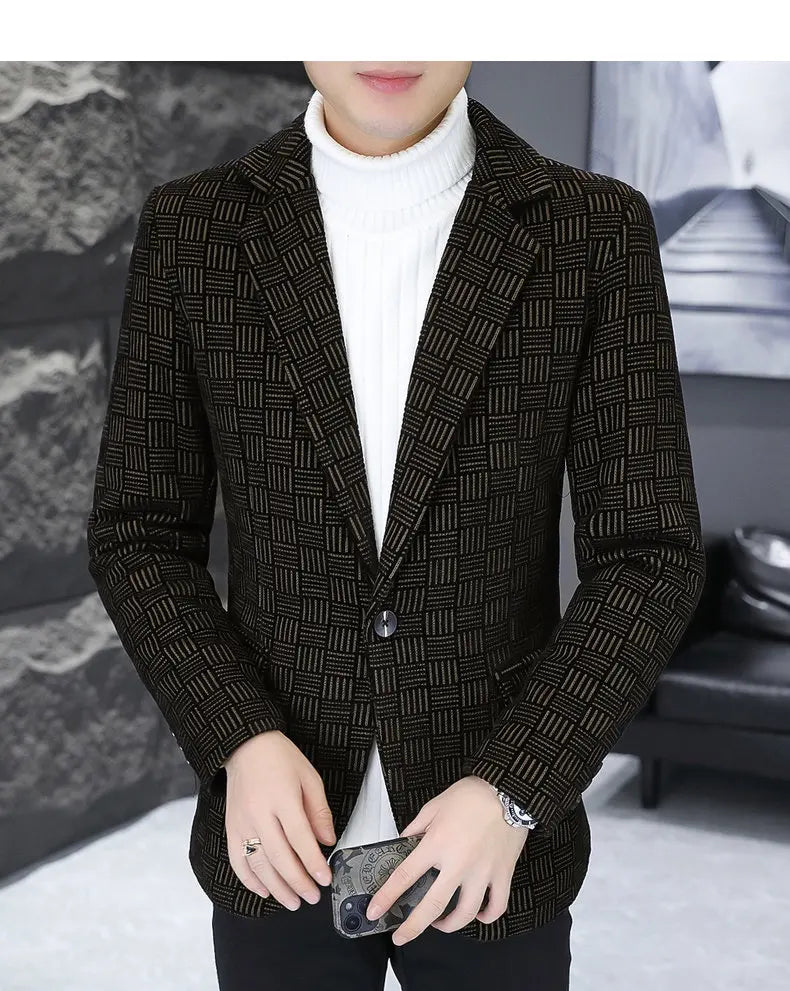 2026 Blazer Autumn and Winter Men's Fashion Outdoor Wedding Trend Slimming Business Casual Korean Version Thickened Warm Blazer