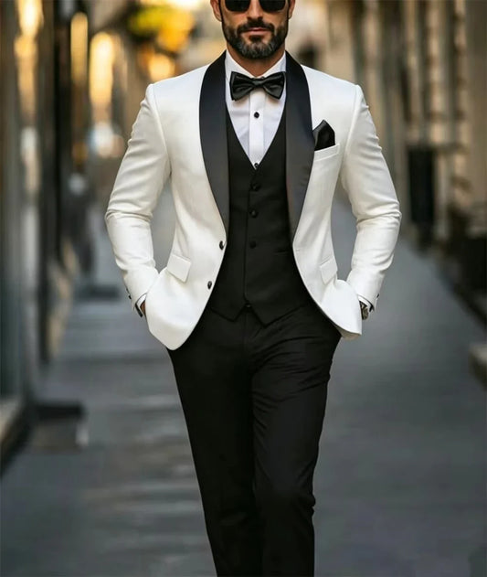 Men's 3-Piece Double Breasted Slim Fit Wedding Suit for Groom – Blazer, Vest & Pants
