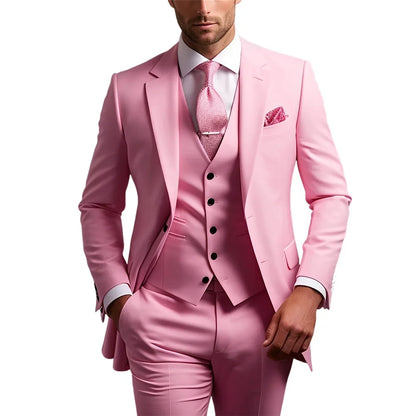Elegant Men's Formal 3-Piece Slim Fit Wedding Suit with Notch Lapel Blazer Vest Pants for Party Prom Best Man Business Wear