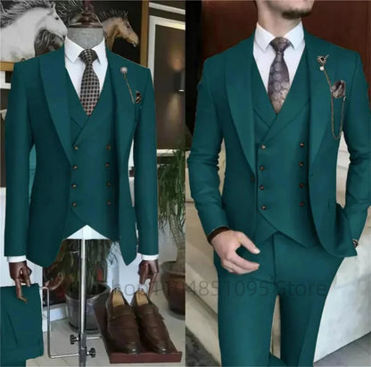 Fashion New Men's Formal Business/Wedding Groom Suits Solid 3 Pieces Men Suits Peak Lapel Single Breasted Blazer Vest Trousers