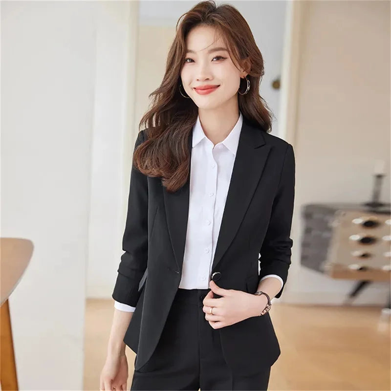 2025 Fashion Black Women Pant Suit 2 Piece Set Office Ladies Female Business Work Wear Formal Blazer Jacket And Trouser