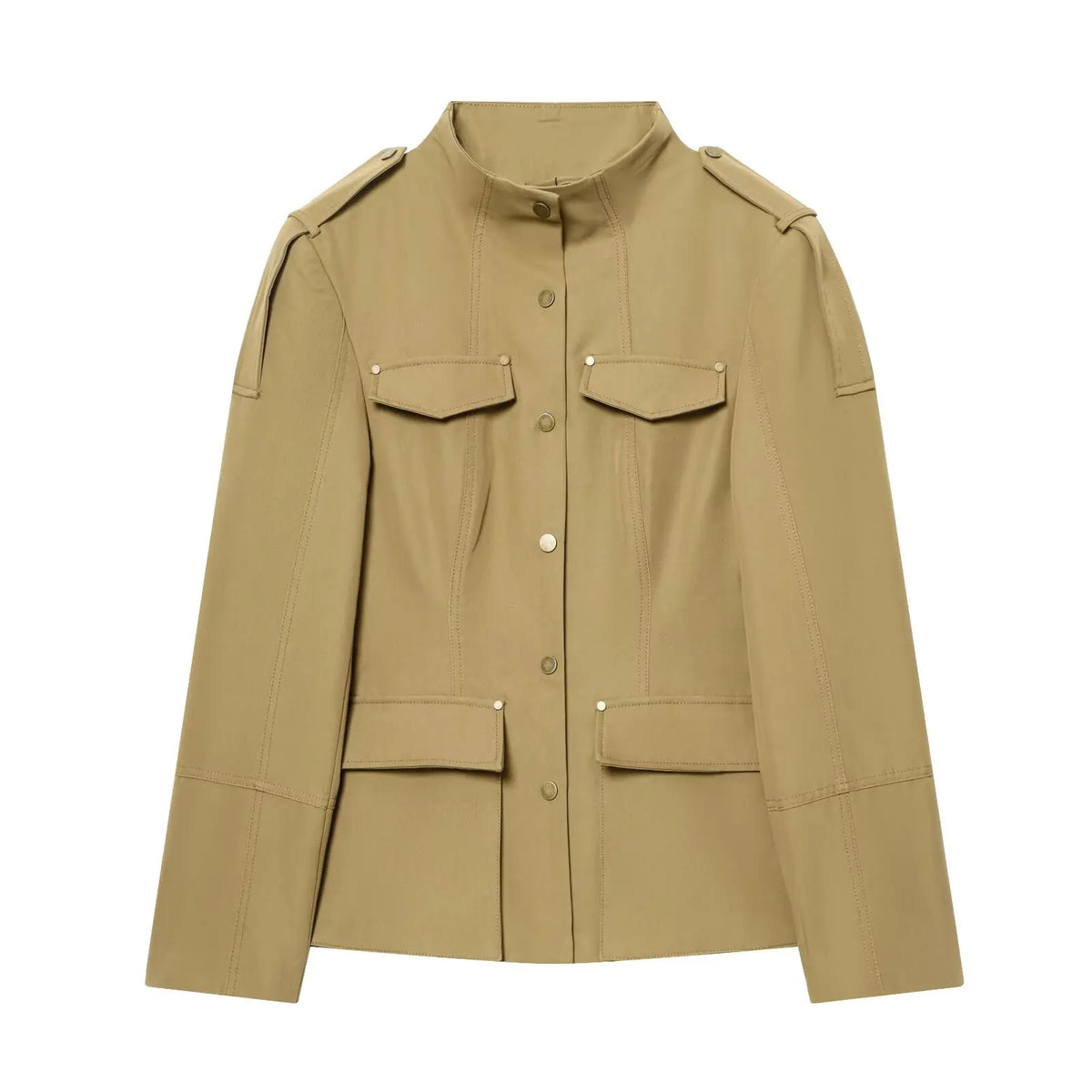 Fashion Women Slim Safari Blazer Jacket 2026 Stand Collar Long Sleeve Pocket Vintage Trench Coat Female Elegant Street Blazer