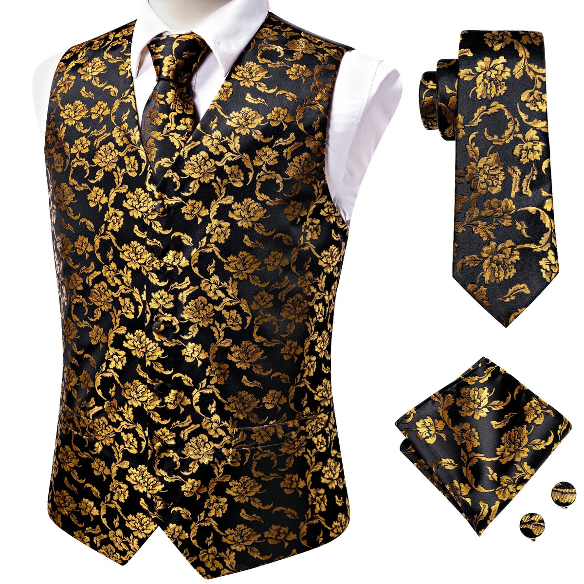 Men's Paisley Vest Suit Set – Navy Blue Formal Waistcoat for Wedding & Smart Casual