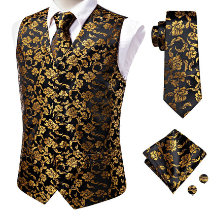Men's Paisley Vest Suit Set – Navy Blue Formal Waistcoat for Wedding & Smart Casual