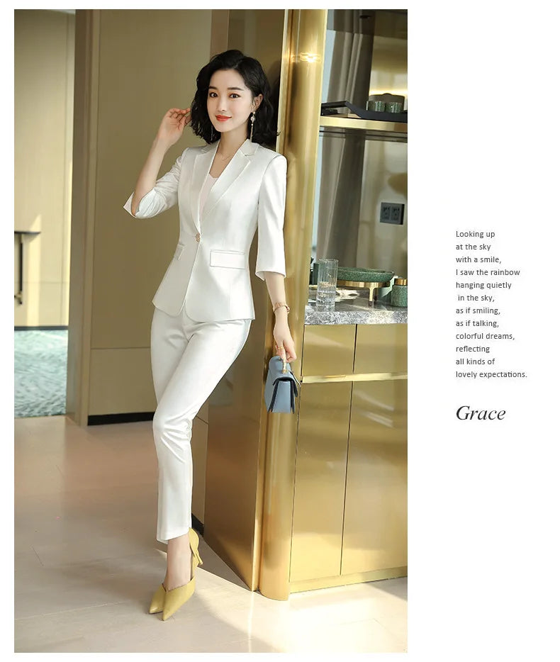 High-end Premium Women's Blazer Pant Two Piece Office Suit 2022 Spring New Elegant Temperament Female Jacket Casual Ninth Pants