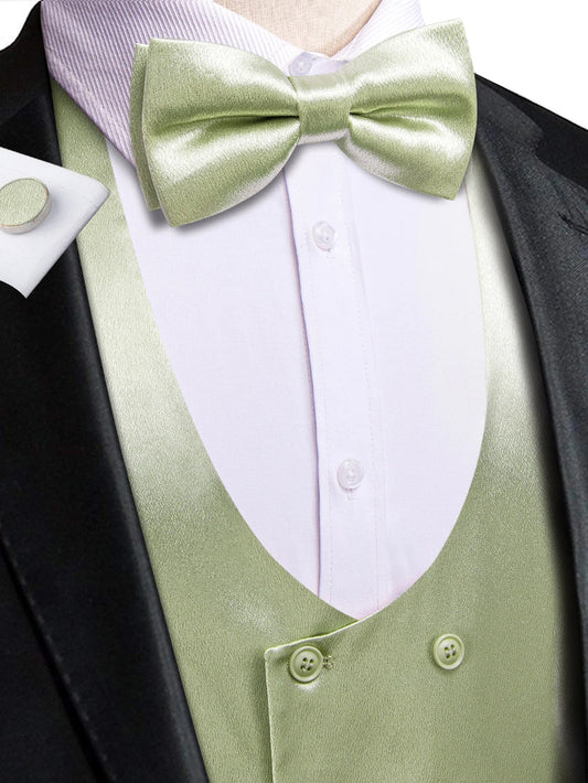 Men's Satin Vest Set with Tie Bowtie Hanky Cufflinks for Weddings and Formal Events