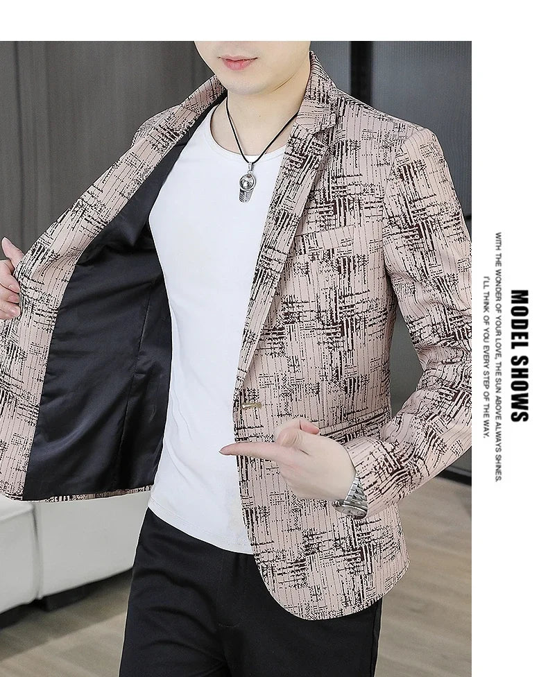 Men's Blazer Fashionable Casual Business Gentleman Outdoor Trendy Checkered Banquet Versatile and Slimming Korean Version Blazer