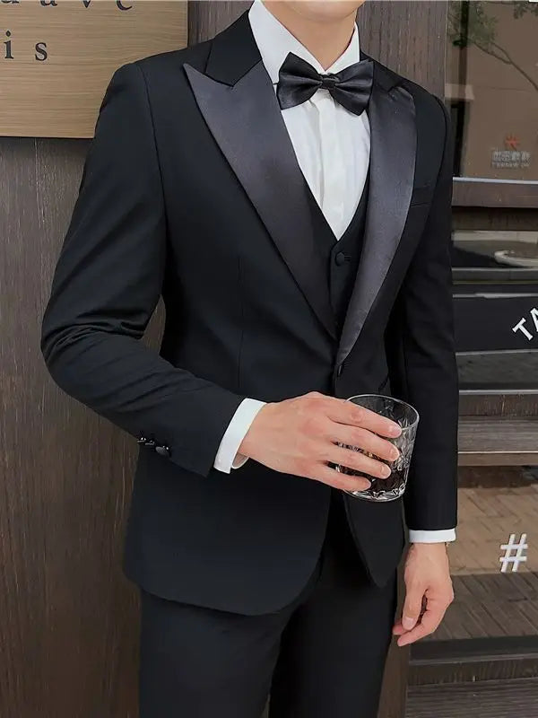 Men's Classic Single Breasted 3-Piece Suit Set – Black & White, Wedding & Formal Occasions