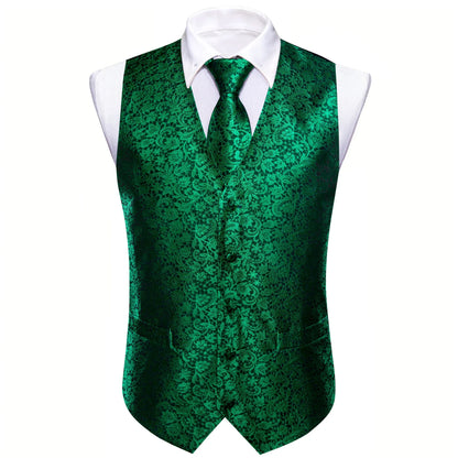Men's Vest Embroidered Paisley Floral Waistcoat for Formal and Casual Wear — Green, Blue, Silver, Gray, Gold, Pink