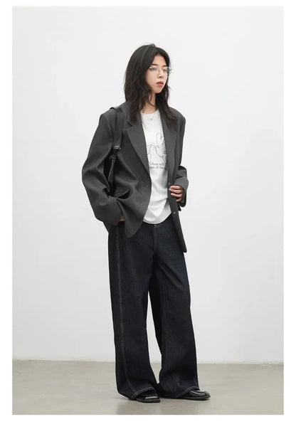 Fashion Women Blazers Loose Casual Design Bow Embossed Office Ladies Suit Jacket Gray Spring Autumn 2026 Female Coat