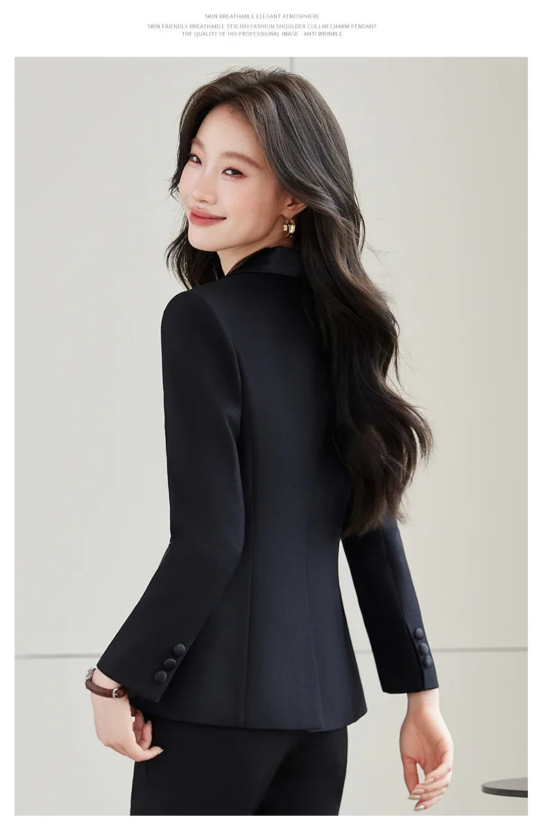 Elegant Chic Business Trousers Blazer Suits Women Autumn New 2026 Commuter Jackets and Pants Sets 2 Piece Outfit Black