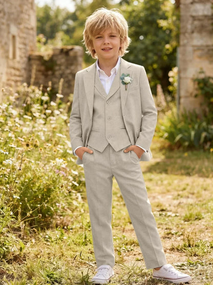 Summer Linen Boys Suit Set 3 Pieces Beach Wedding Wear Casual Notched Lapel Kids Slim Fit Tuxedo For Birthday Party 2-20T