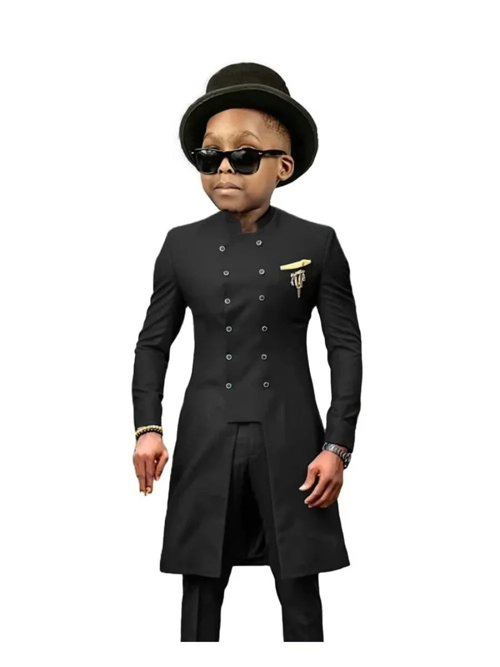 African Stand Collar Kids Long Suit Set 2 Pieces Wedding Guest Outfit Double Breasted Boys Formal Tuxedo Birthday Party Wear