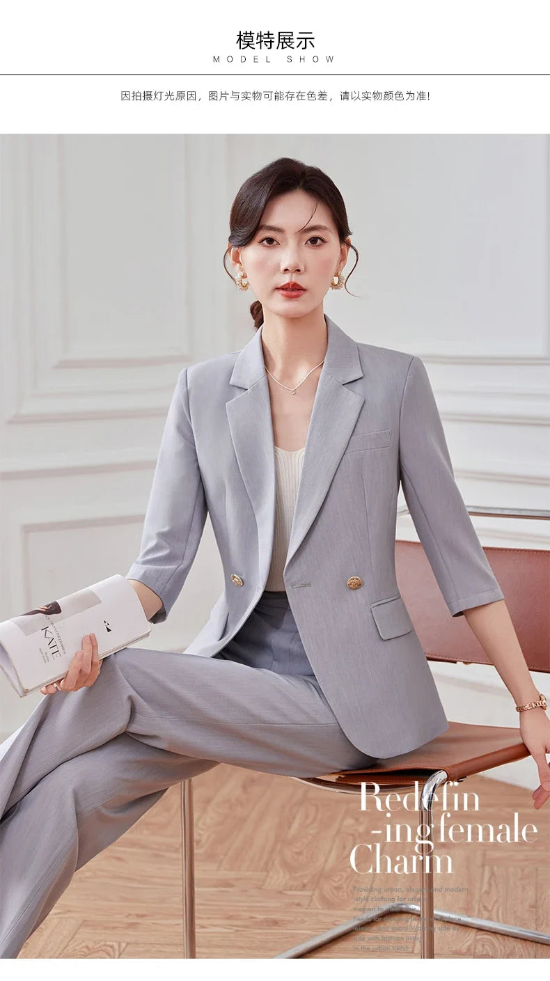 Mid-sleeved fashionable business women's clothing, high-quality two-piece suit jacket + pants, new spring 2026