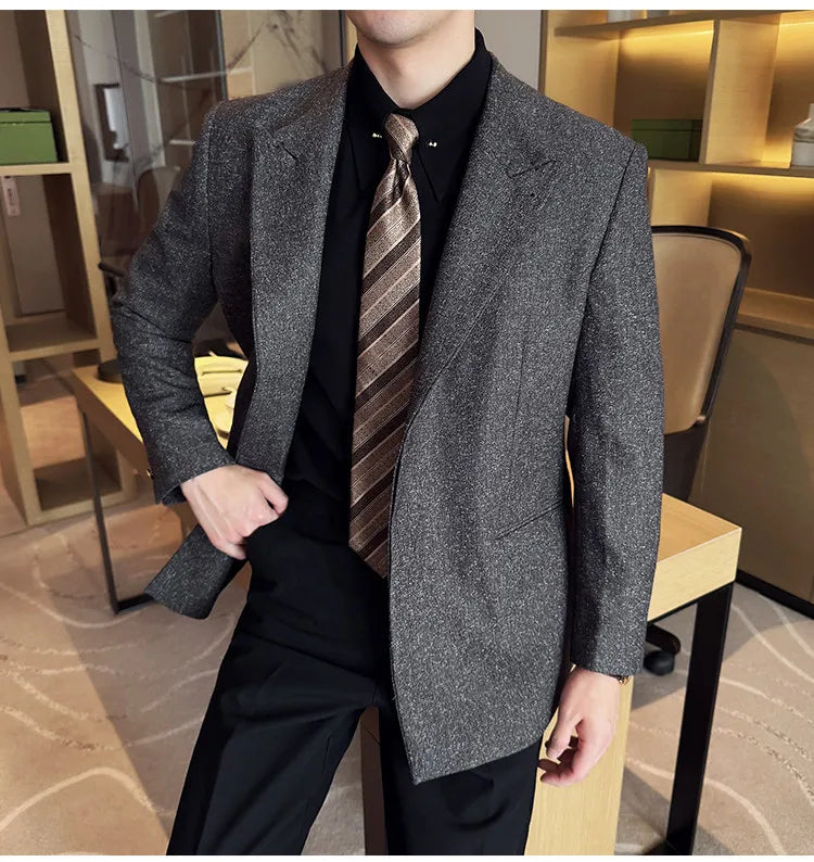 Men's Large Size Autumn Blazer – Smart Casual Polyester Suit Jacket