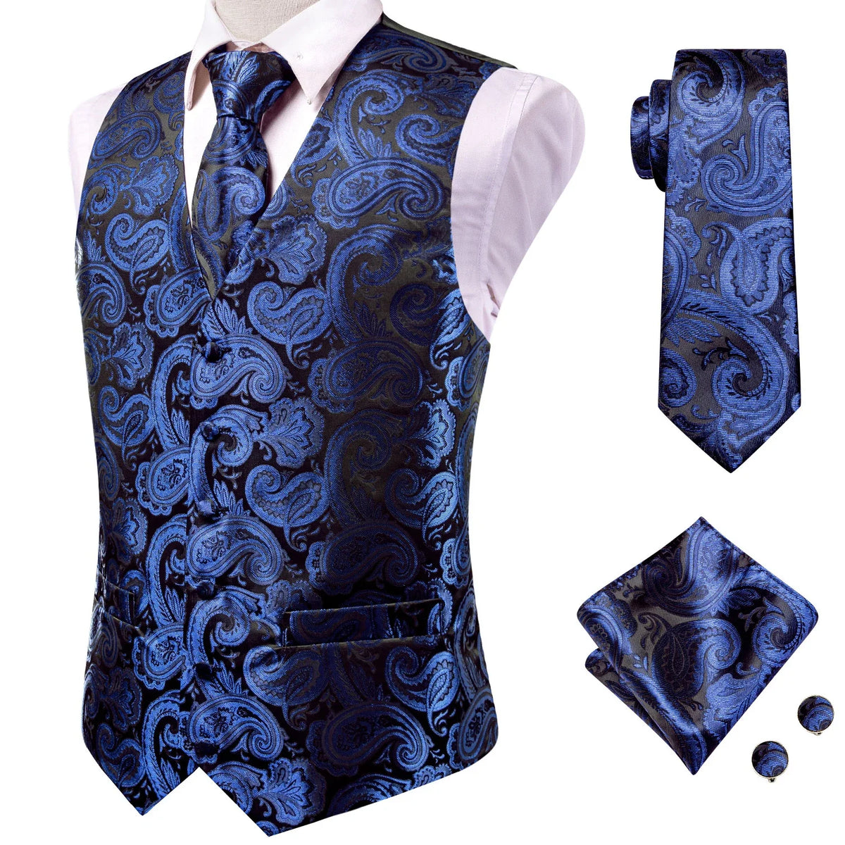 Men's Vest Suit Set – Champagne Gold Paisley Waistcoat for Weddings & Formal Events