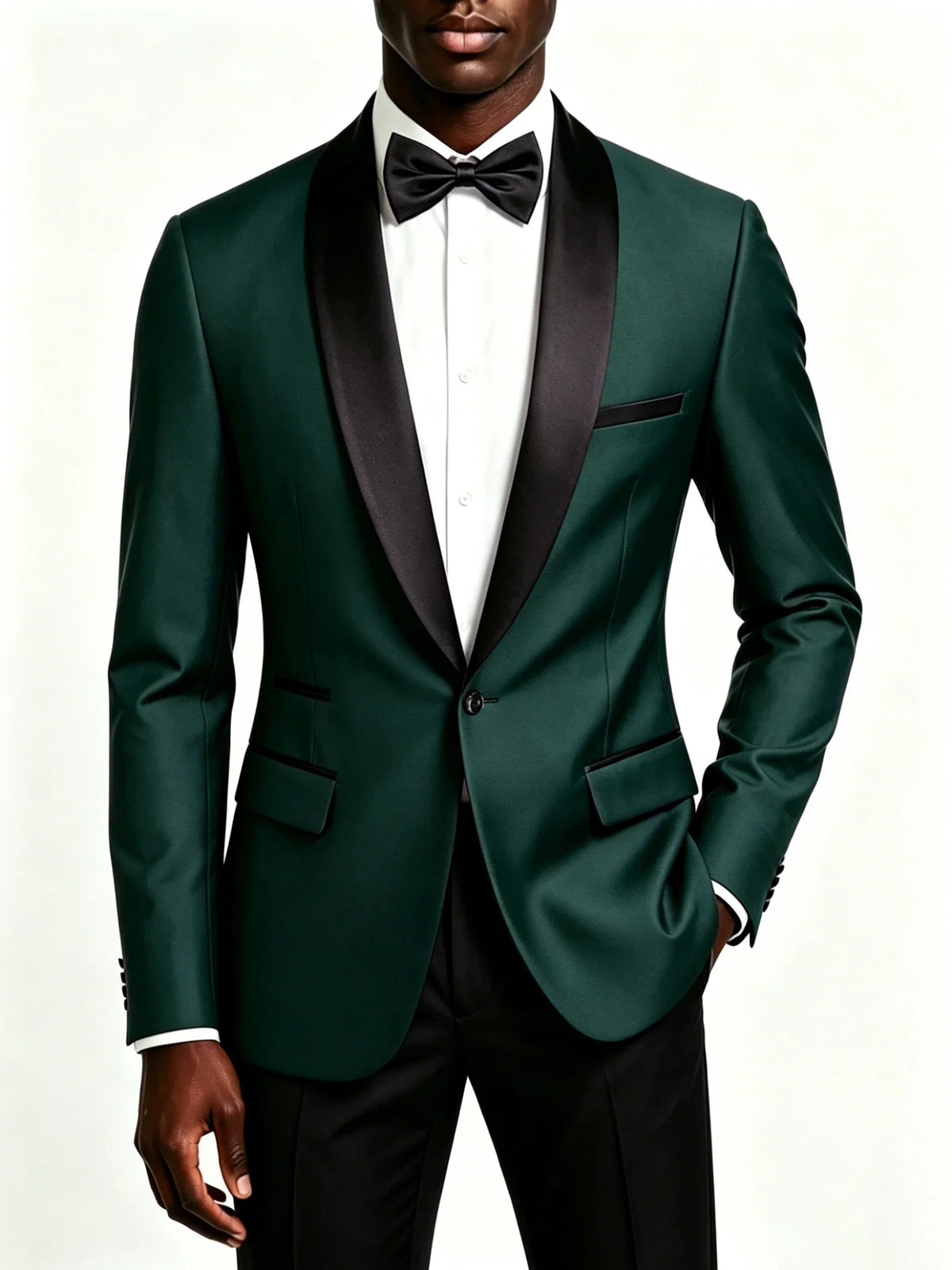 Men's 2-Piece Slim Fit Tuxedo Suit – Black Satin Shawl Lapel for Wedding, Prom & Formal Events