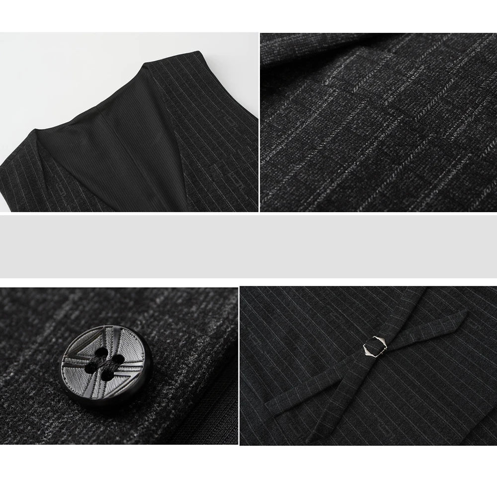 Men's Checkered Vest Single Breasted Waistcoat for Groom Groomsmen Wedding Black