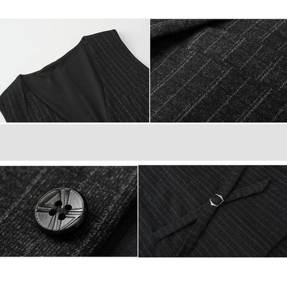 Men's Checkered Vest Single Breasted Waistcoat for Groom Groomsmen Wedding Black